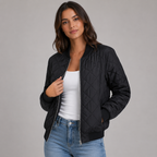 Cropped Diamond Quilted Bomber Jacket