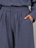 Pinstripe Two-Piece Set – High Neck Top & Wide Leg Trousers