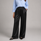 Satin-Look Wide Leg Trousers with High Waist