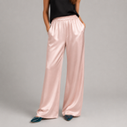 Satin-Look Wide Leg Trousers with High Waist
