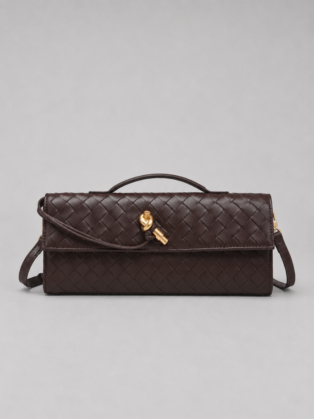 Woven Leather Look Clutch Bag