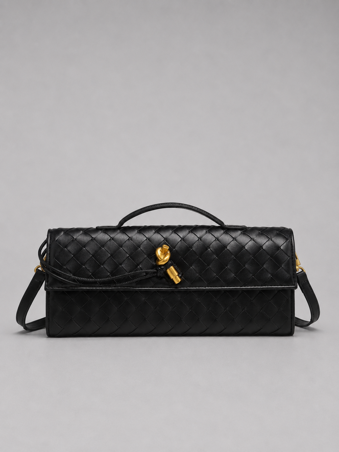Woven Leather Look Clutch Bag