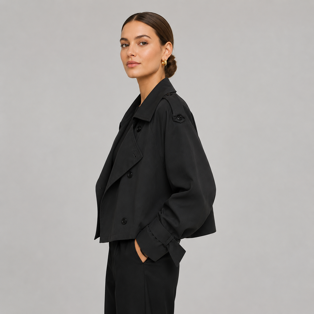 Cropped Trench Coat Double Breasted