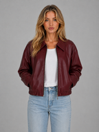 Zip Leather Jacket with Pockets – Relaxed Cropped Fit