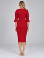 Tailored Peplum Blazer & Pencil Skirt Co-Ord Set – Gold Button Two-Piece Suit
