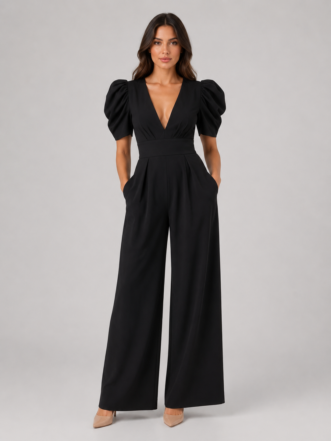 Puff Sleeve Wide Leg Jumpsuit