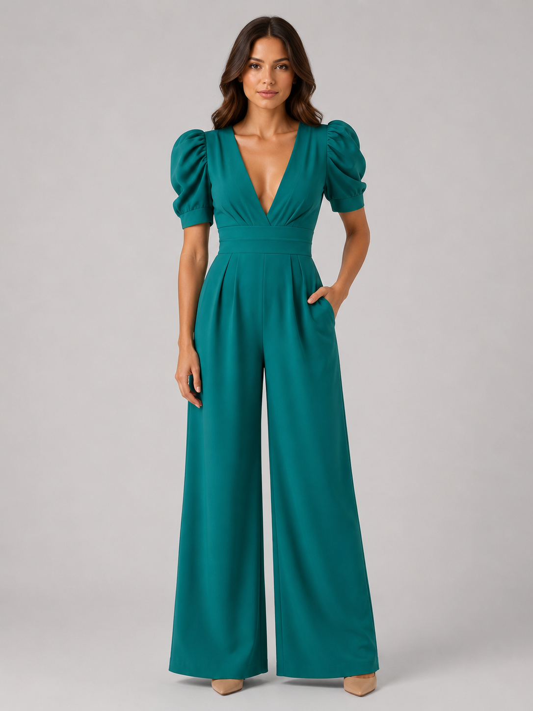 Puff Sleeve Wide Leg Jumpsuit