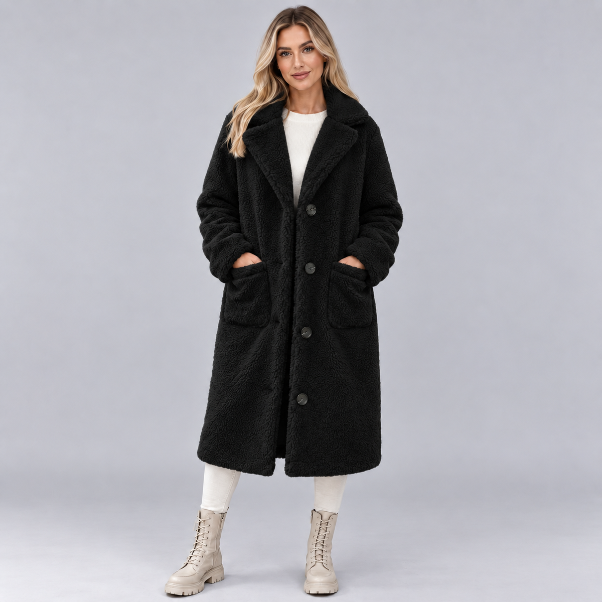 Faux Fur Jacket Button Front Lined