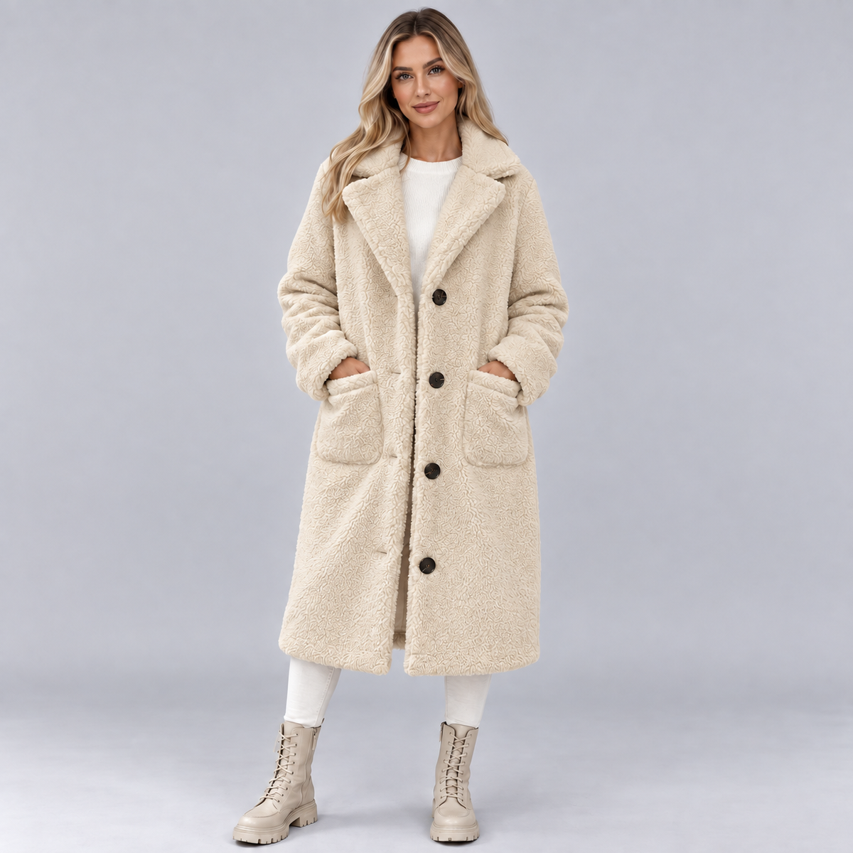 Faux Fur Jacket Button Front Lined
