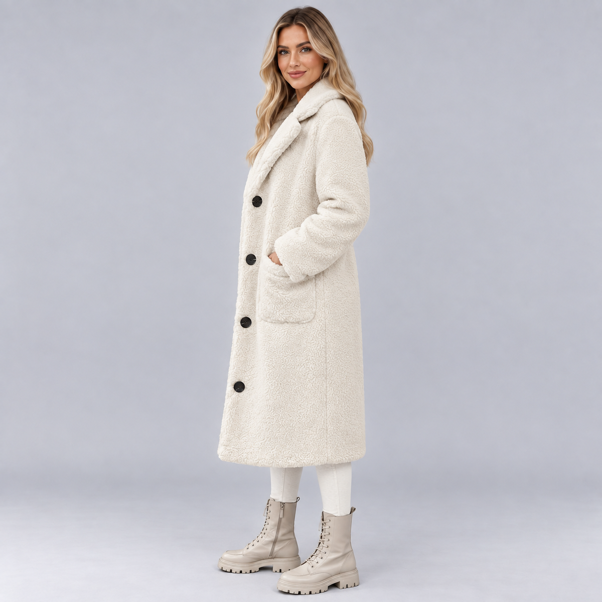 Faux Fur Jacket Button Front Lined