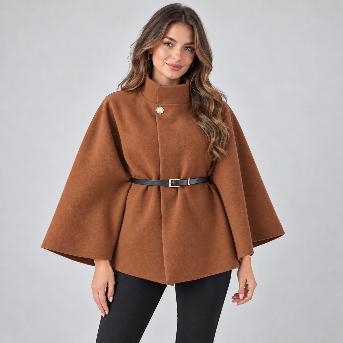 Cape Coat Belted High Neck
