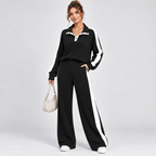 Lounge Set Striped Knit Contrast Trim Two Piece