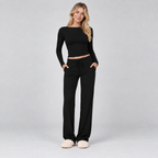 Loungewear Set Ribbed Long Sleeve Drawstring Two Piece