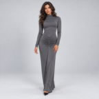 Ruched Front High Neck Maxi Evening Dress