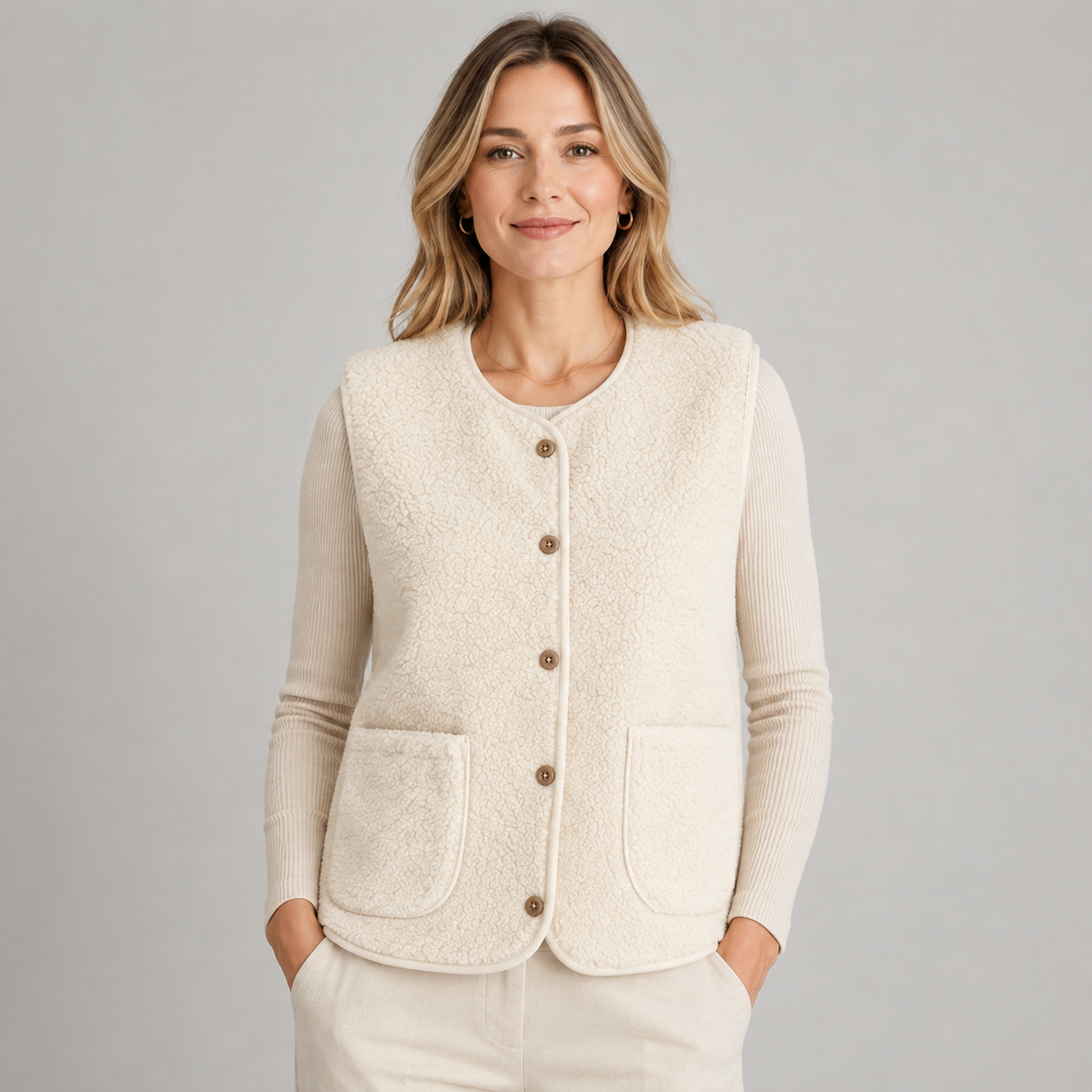 Gilet Borg Teddy Button Front