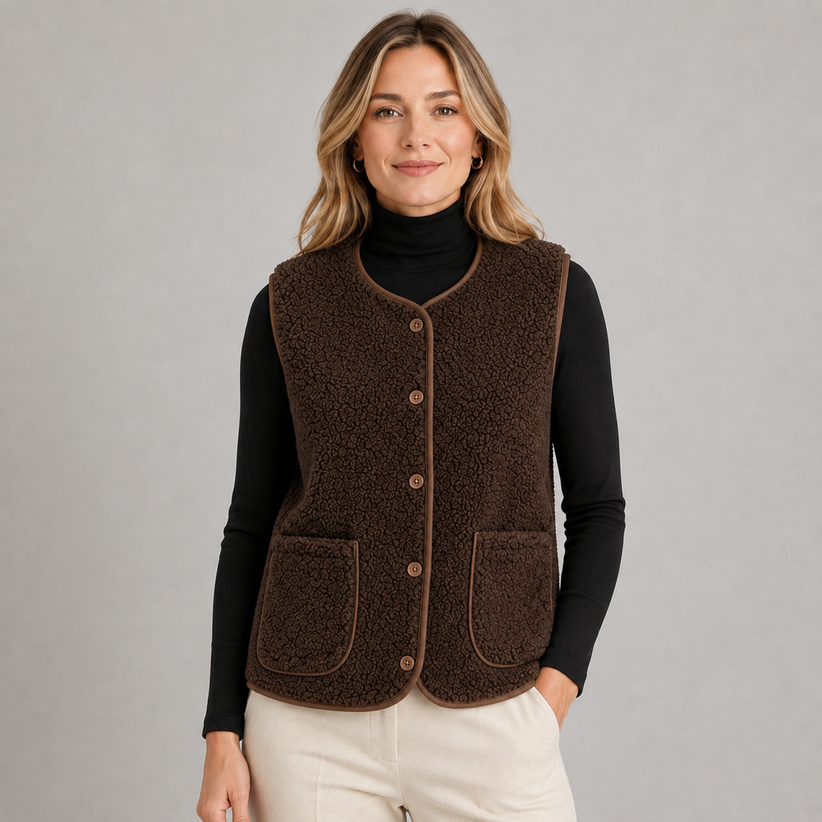 Gilet Borg Teddy Button Front