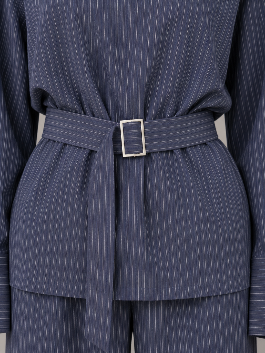 Pinstripe Two-Piece Set – High Neck Top & Wide Leg Trousers