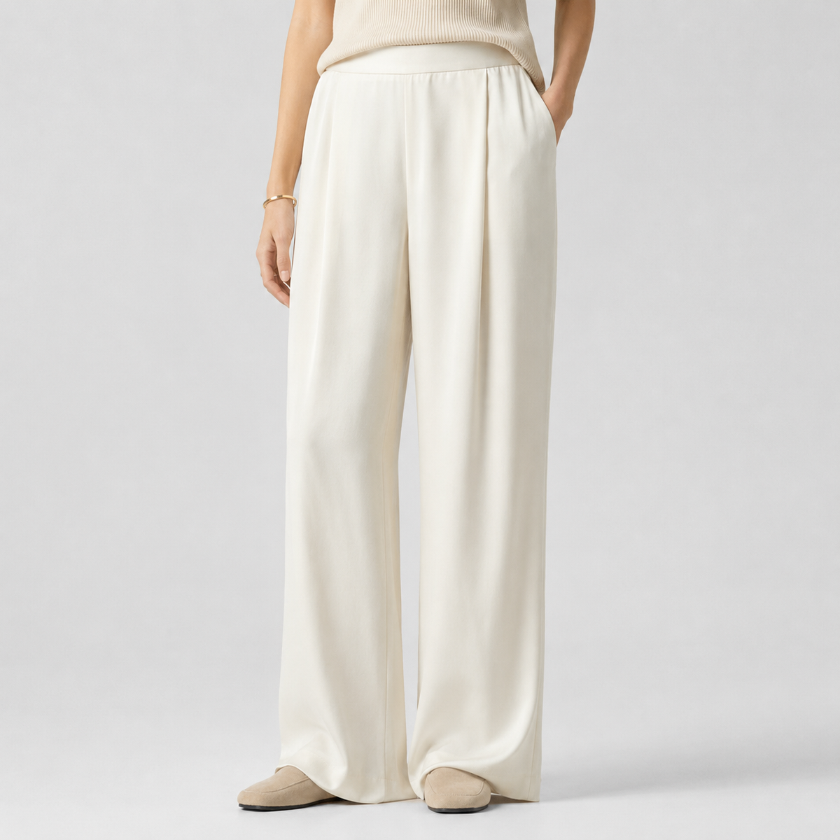 Satin-Look Wide Leg Trousers with High Waist