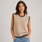Sweater Vest Contrast Trim Round Neck