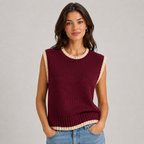 Sweater Vest Contrast Trim Round Neck