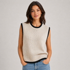 Sweater Vest Contrast Trim Round Neck
