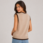 Sweater Vest Contrast Trim Round Neck