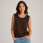 Sweater Vest Contrast Trim Round Neck
