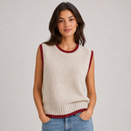 Sweater Vest Contrast Trim Round Neck