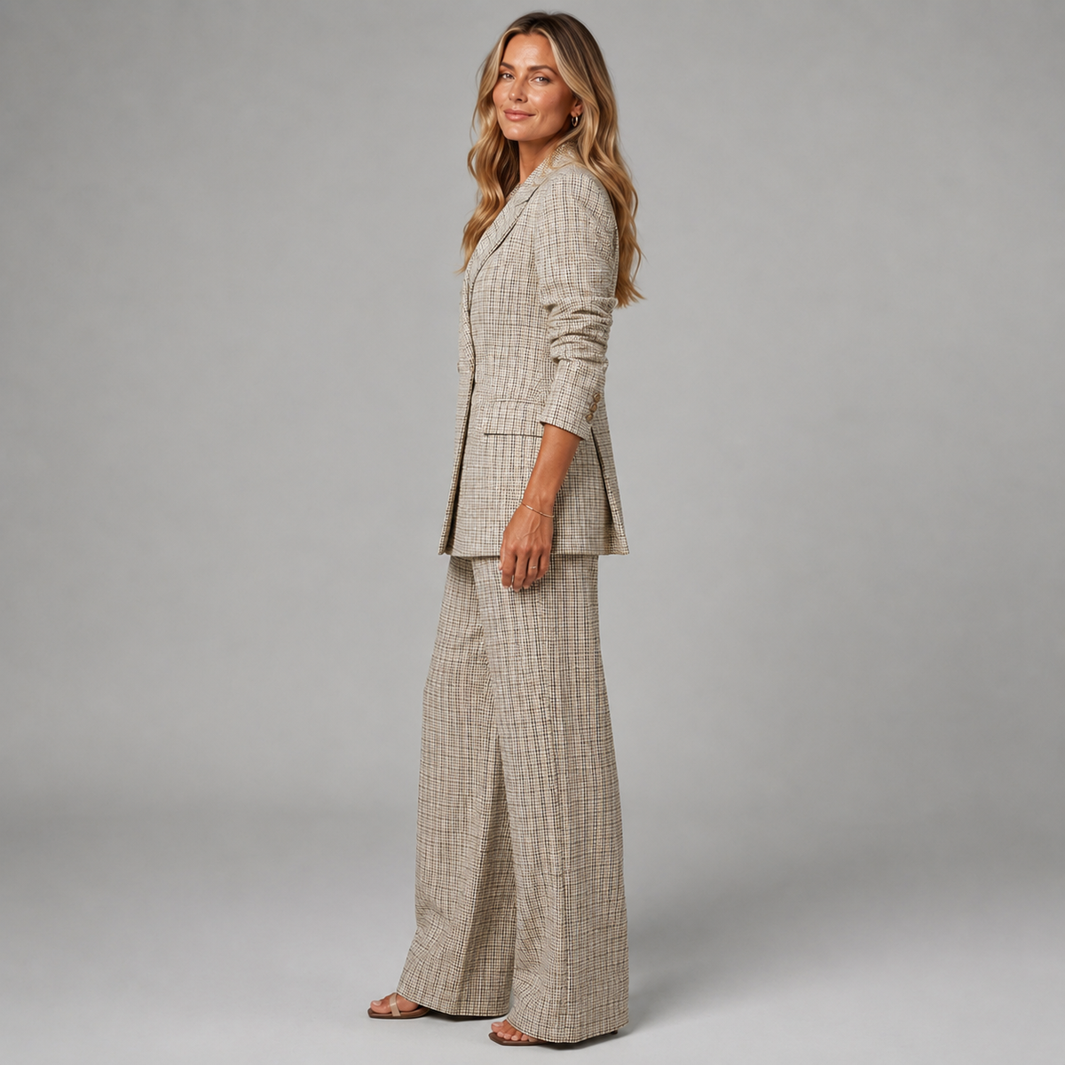 Suit Set Check Blazer Wide-Leg Trousers