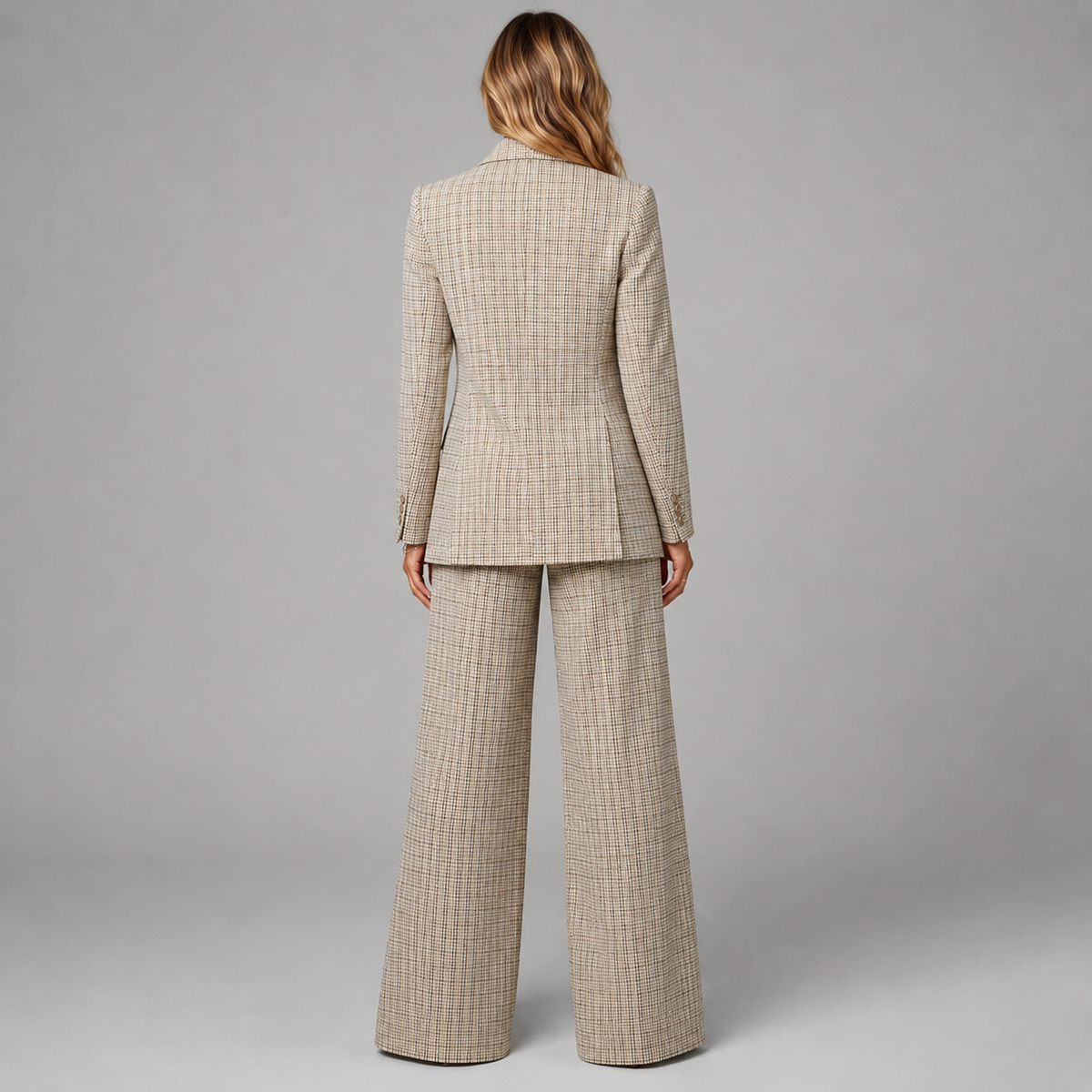 Suit Set Check Blazer Wide-Leg Trousers