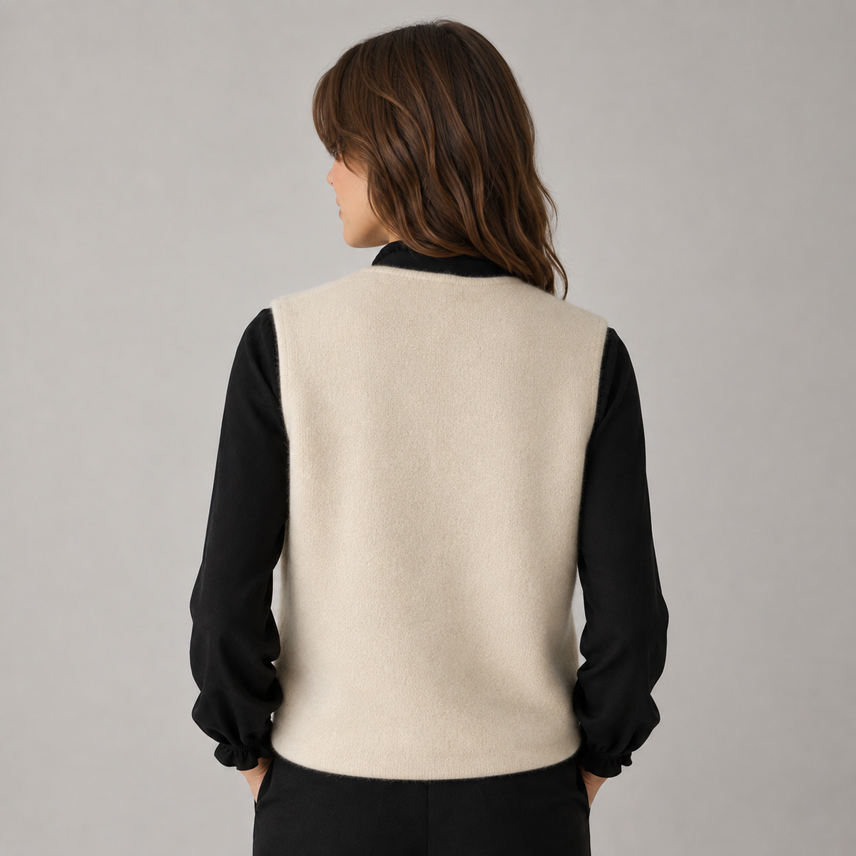 Sweater Vest Button Front Round Neck
