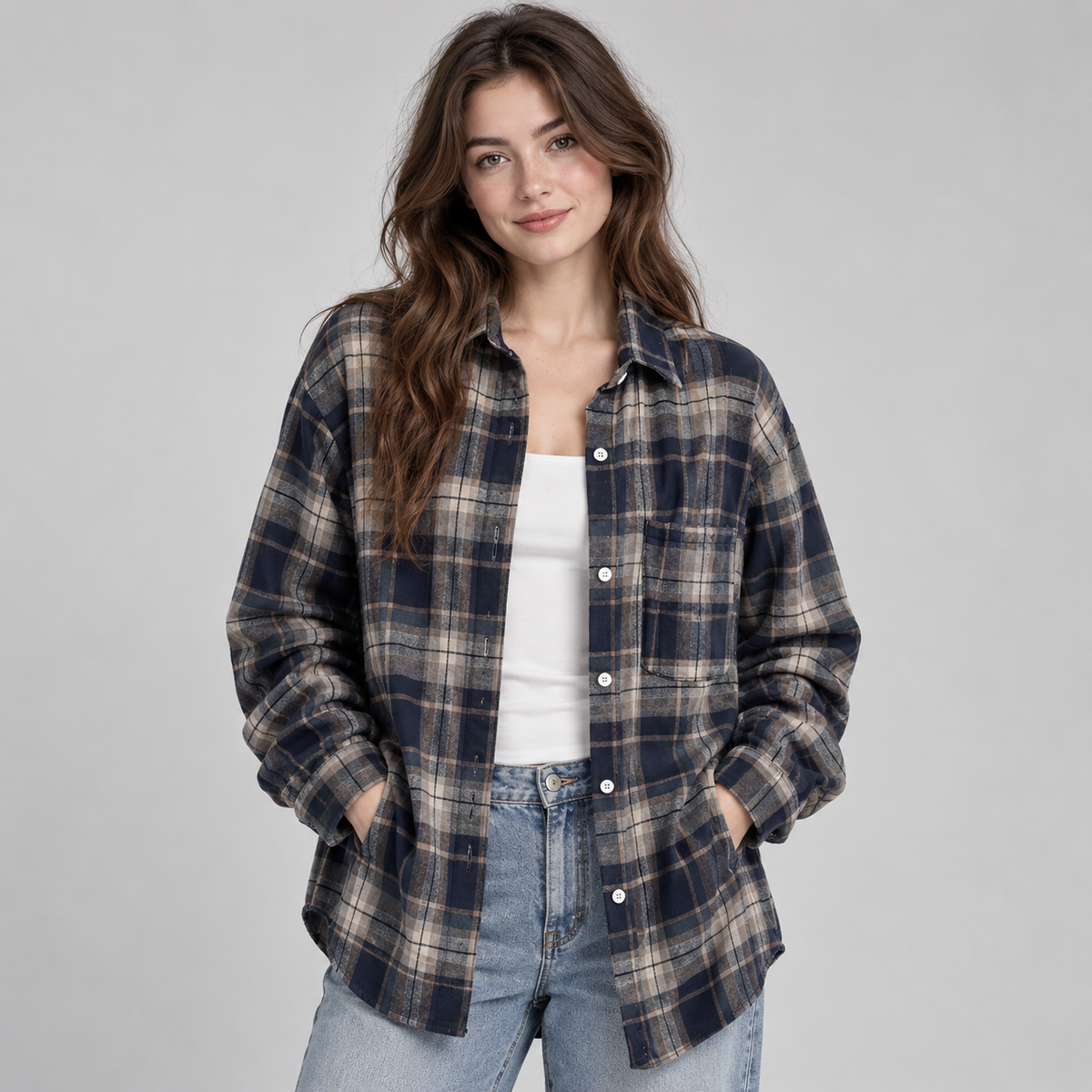 Overshirt Check Notched Collar