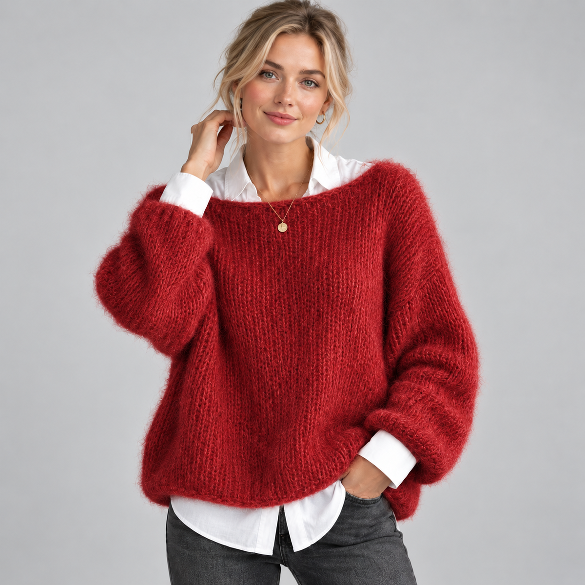 Jumper Mohair-Look Boat Neck Cropped