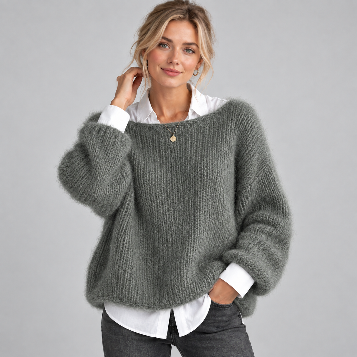 Jumper Mohair-Look Boat Neck Cropped