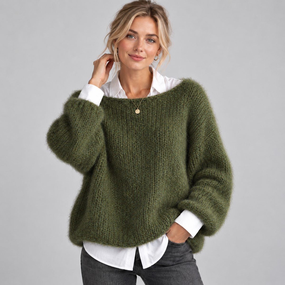 Jumper Mohair-Look Boat Neck Cropped
