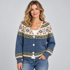 Cardigan Fair Isle Print Button Front
