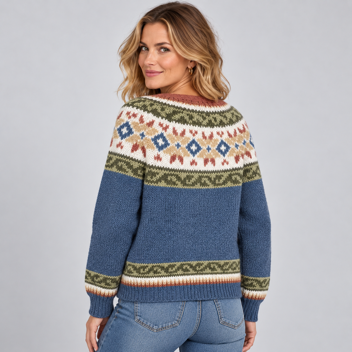 Cardigan Fair Isle Print Button Front