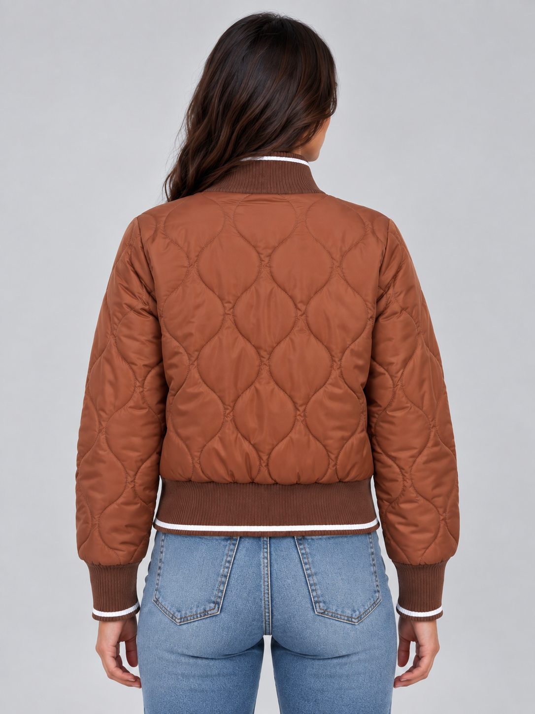 Quilted Bomber Jacket – Ribbed High Neck Zip-Up Coat