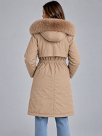 Long Hooded Winter Coat – Faux Fur Lined Drawstring Parka