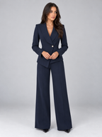 Tailored Two-Piece Trouser Suit – Belted Blazer & Wide Leg Trousers Set