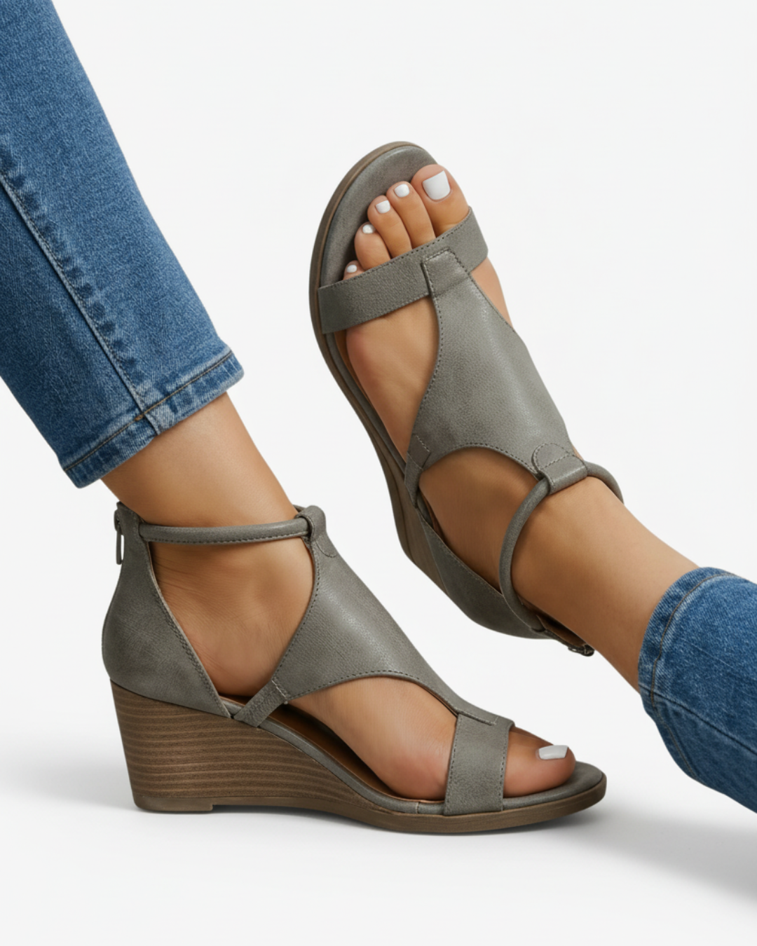 Leather Look Wedge Sandals