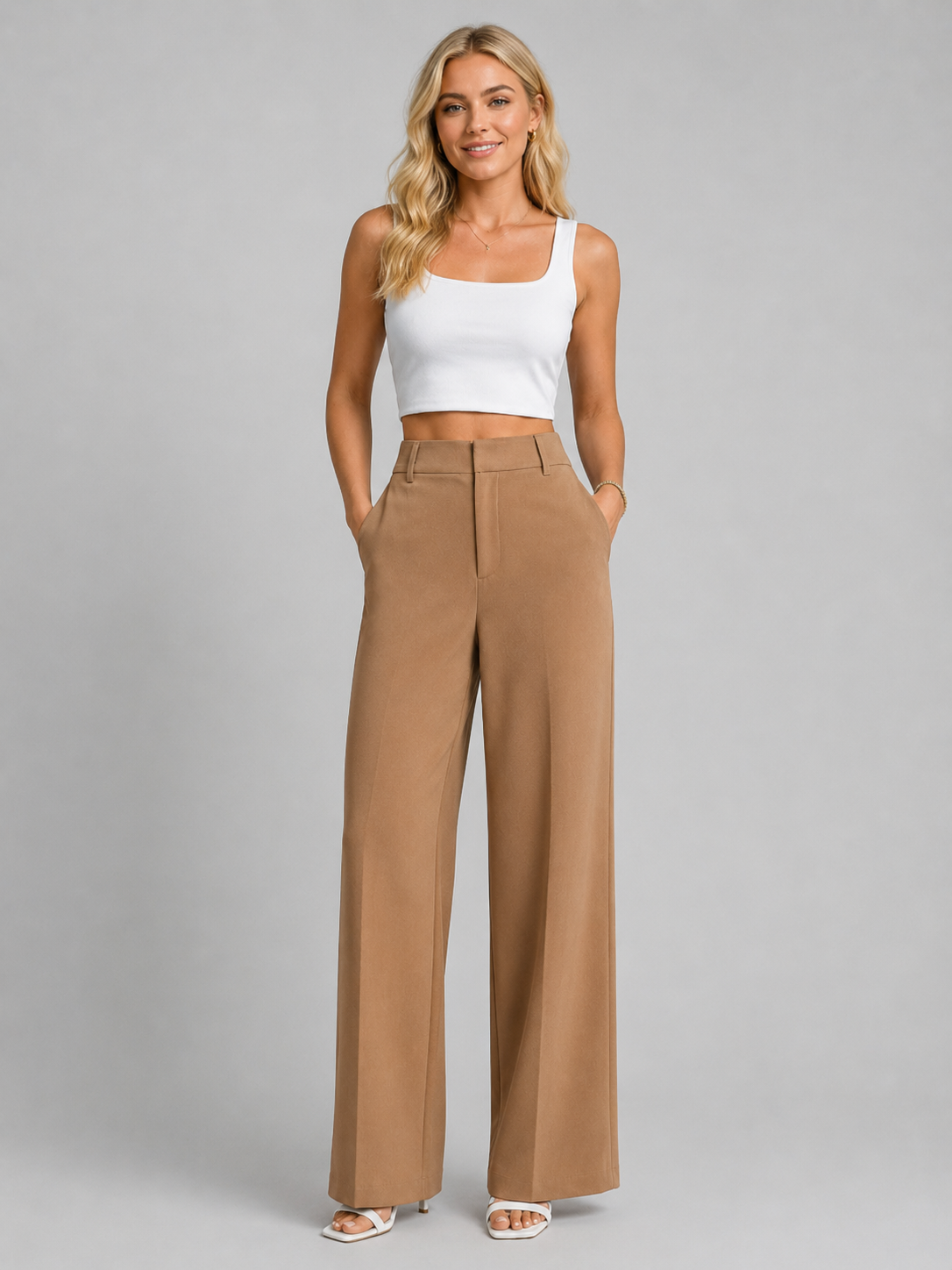Tailored High Waist Wide Leg Trousers