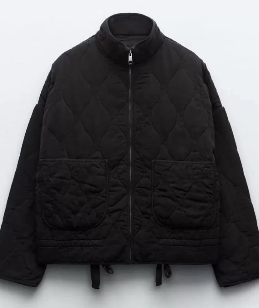 Quilted Jacket with High Collar and Patch Pockets