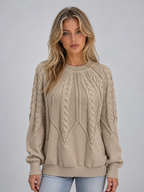 Cable Knit Jumper – Crew Neck Long Sleeve Knitted Sweater