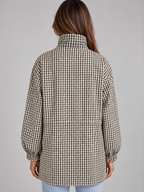 Checked Utility Jacket – High Neck Drawstring Field Coat