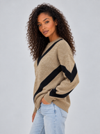 Chevron Knit Jumper – Crew Neck Relaxed Fit Pullover