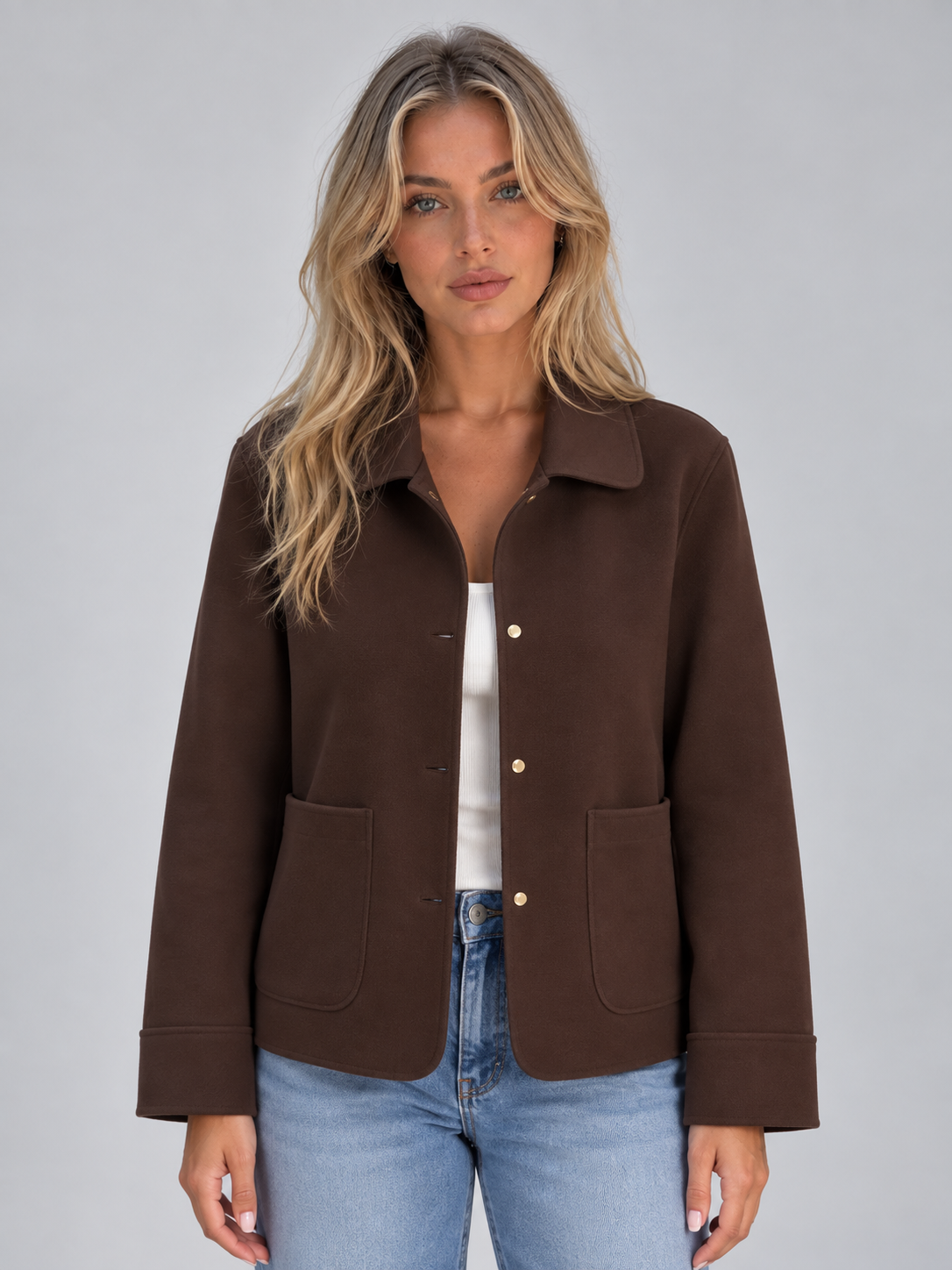 Collared Overshirt Jacket – Button Up Style with Patch Pockets
