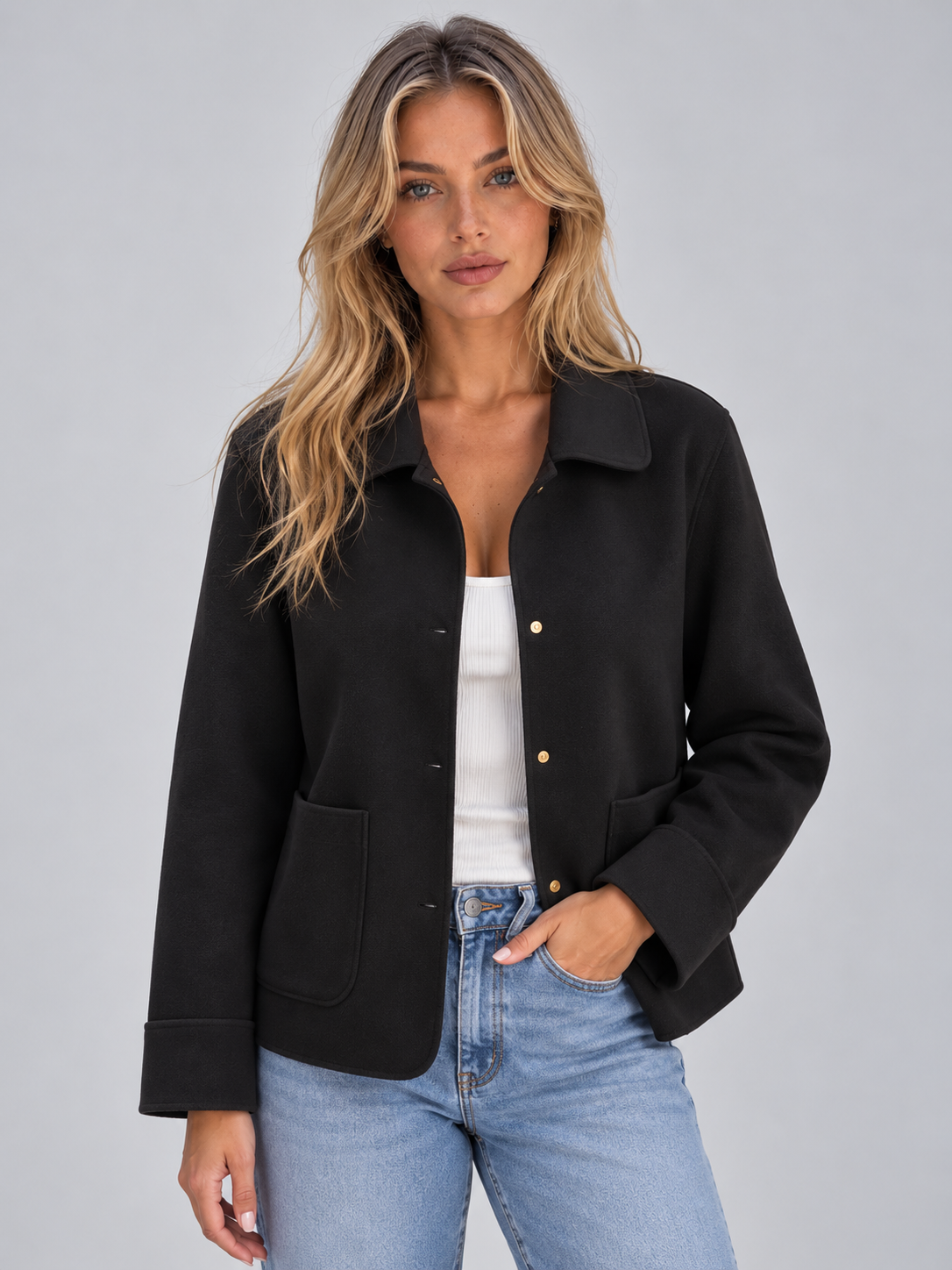 Collared Overshirt Jacket – Button Up Style with Patch Pockets