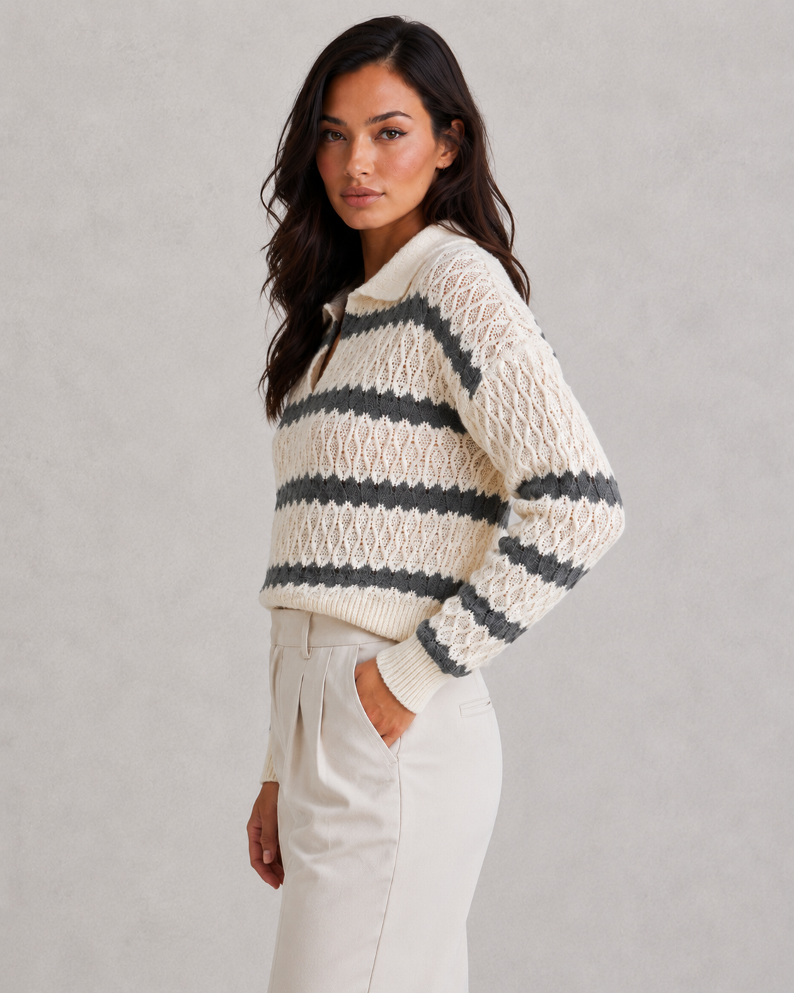 Striped Knit Jumper with Collar