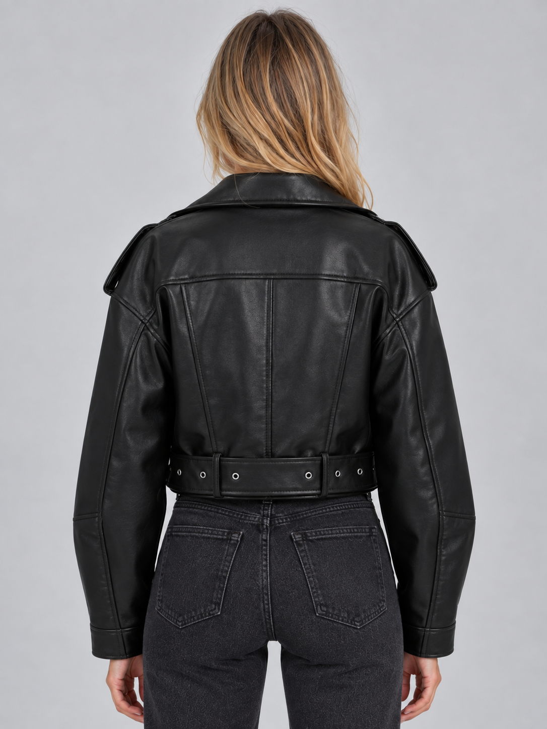 Cropped Biker Jacket – Belted Zip Motorcycle Style
